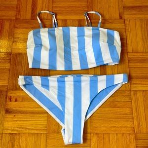 H&M blue and White Stripe Bathing Suit